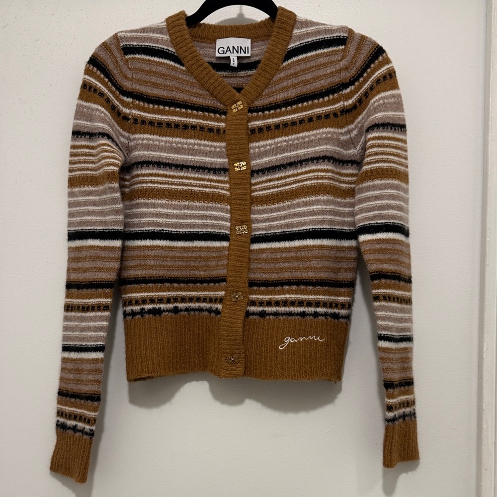 Ganni Striped Cardigan Sweater NWOT